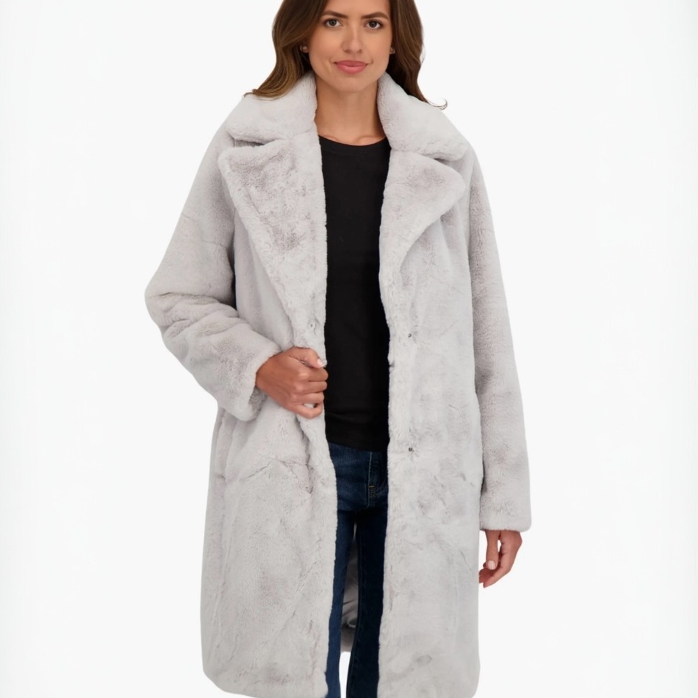 Aqua Silver Plush Teddy Midi Coat, NWT, S - Picture 2 of 5